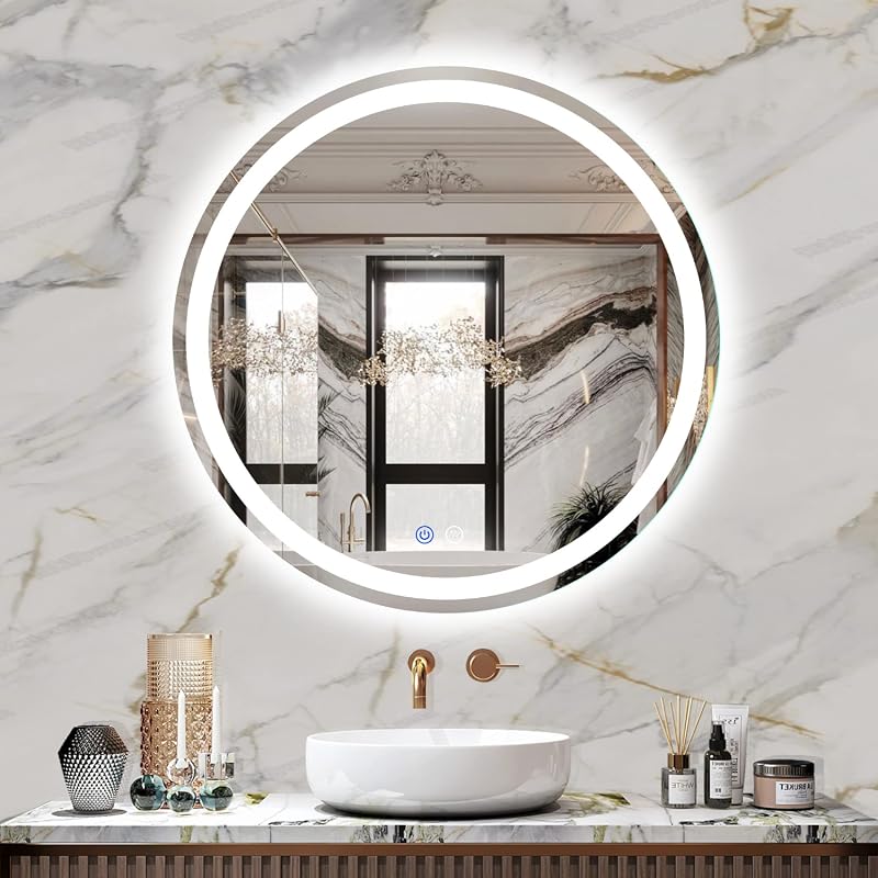 24 Inch Round LED Bathroom Vanity Mirror, Anti-Fog Dimmable Wall Mirror
