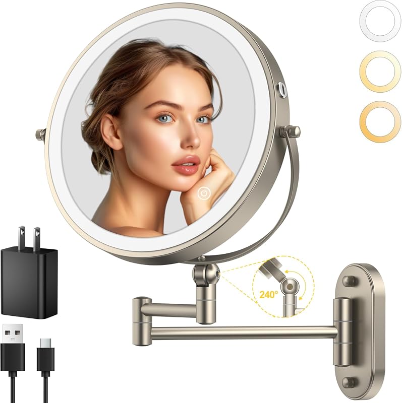 IMIKONA 9-Inch Rechargeable Wall Mounted Lighted Makeup Mirror