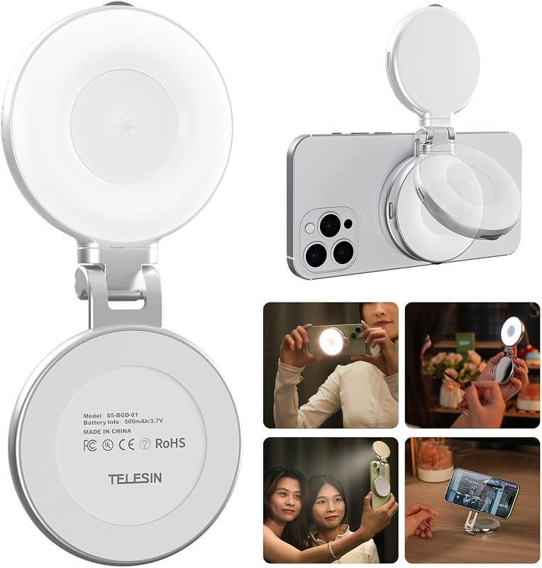 TELESIN C03 Magnetic LED Selfie Light, Portable Phone Fill Light Compa