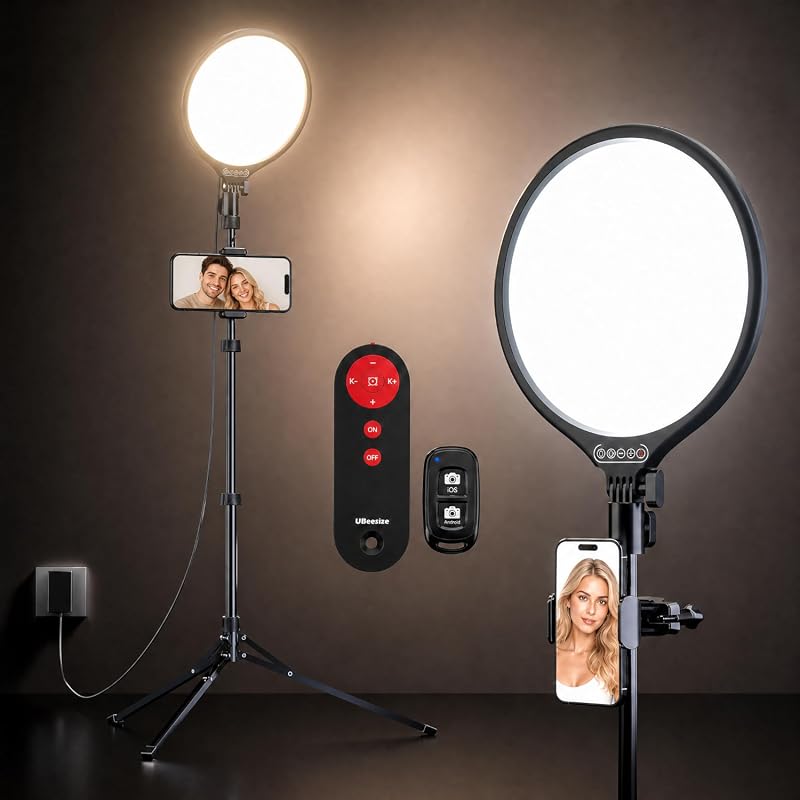 UBeesize 10-Inch LED Ring Light with 62-Inch Tripod Stand, Phone Holde