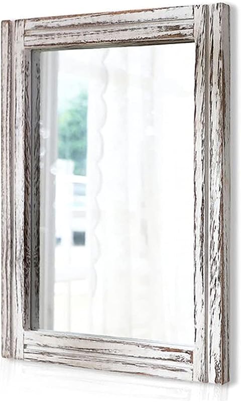 AAZZKANG 16x12 Inch Rustic Wood Framed Rectangle Wall Mirror, Decorati