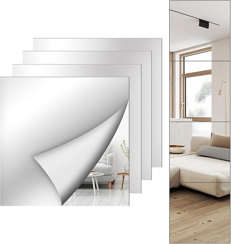 Shiftshade 12x12 Inch Acrylic Mirror Tiles, Shatterproof Self-Adhesive