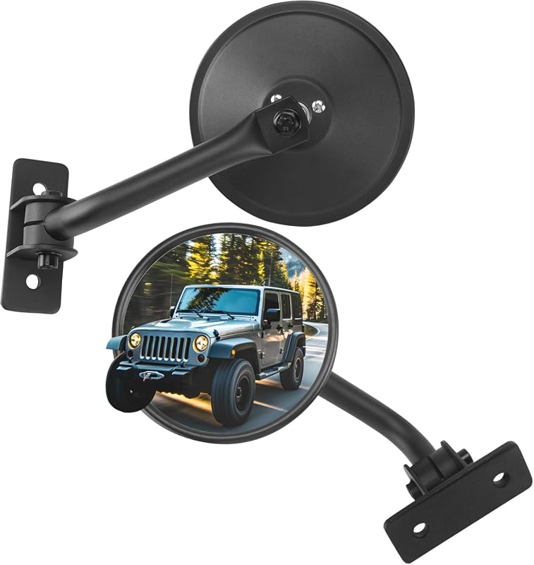 JOYTUTUS Upgraded Round Side Mirrors for Wrangler Doors Off Driving, V