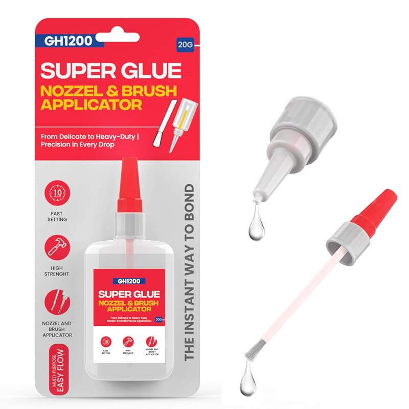 GH1200 2-in-1 Super Glue with Brush and Nozzle, Mess-Free Instant Adhe