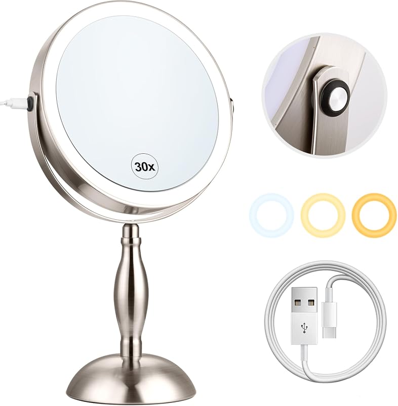Brushed Nickel 30X Makeup Mirror