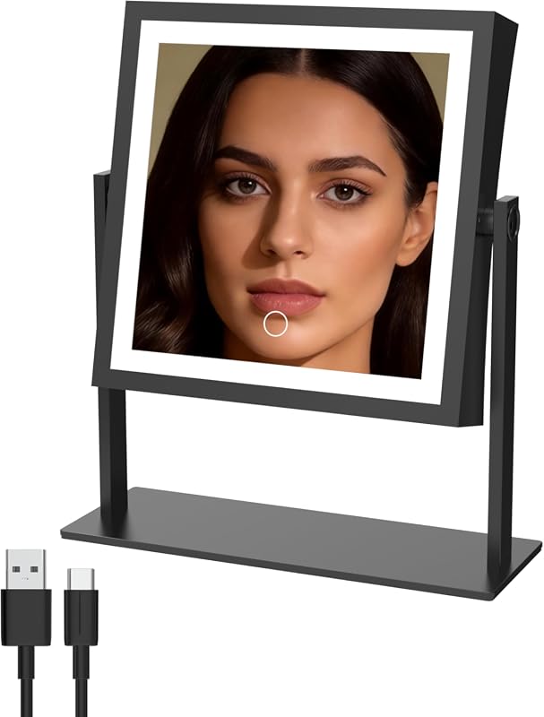 Ruacq Dual Sided Makeup Mirror with LED Lights, 1X/10X Magnification, 